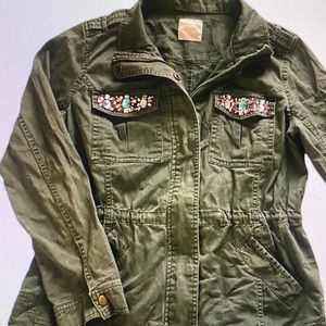 Candies Bejeweled Pocket Khaki Green Army Utility Jacket